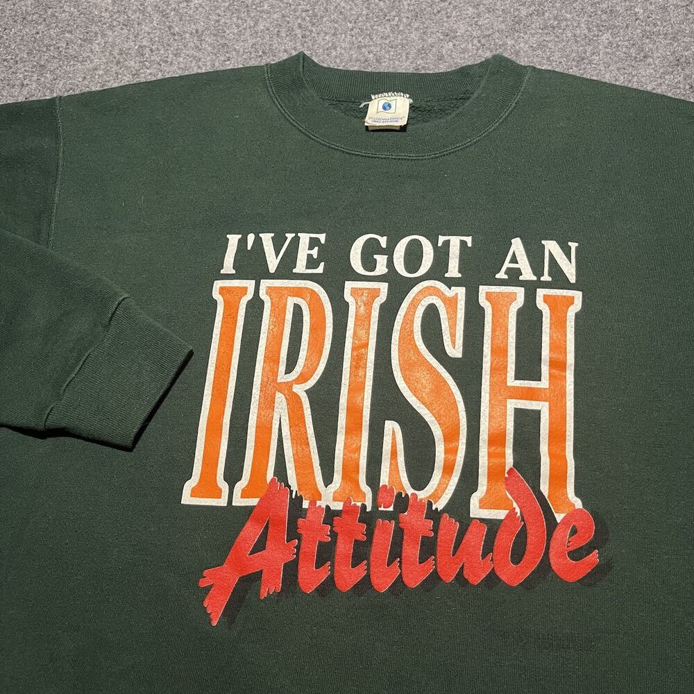 Vtg Irish Sweatshirt Mens XL Green Logo Spell Out Pullover 80s 90s 50/50